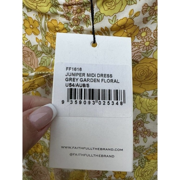 Faithful the brand Juniper midi dress grey garden floral sz 4 - Picture 12 of 13